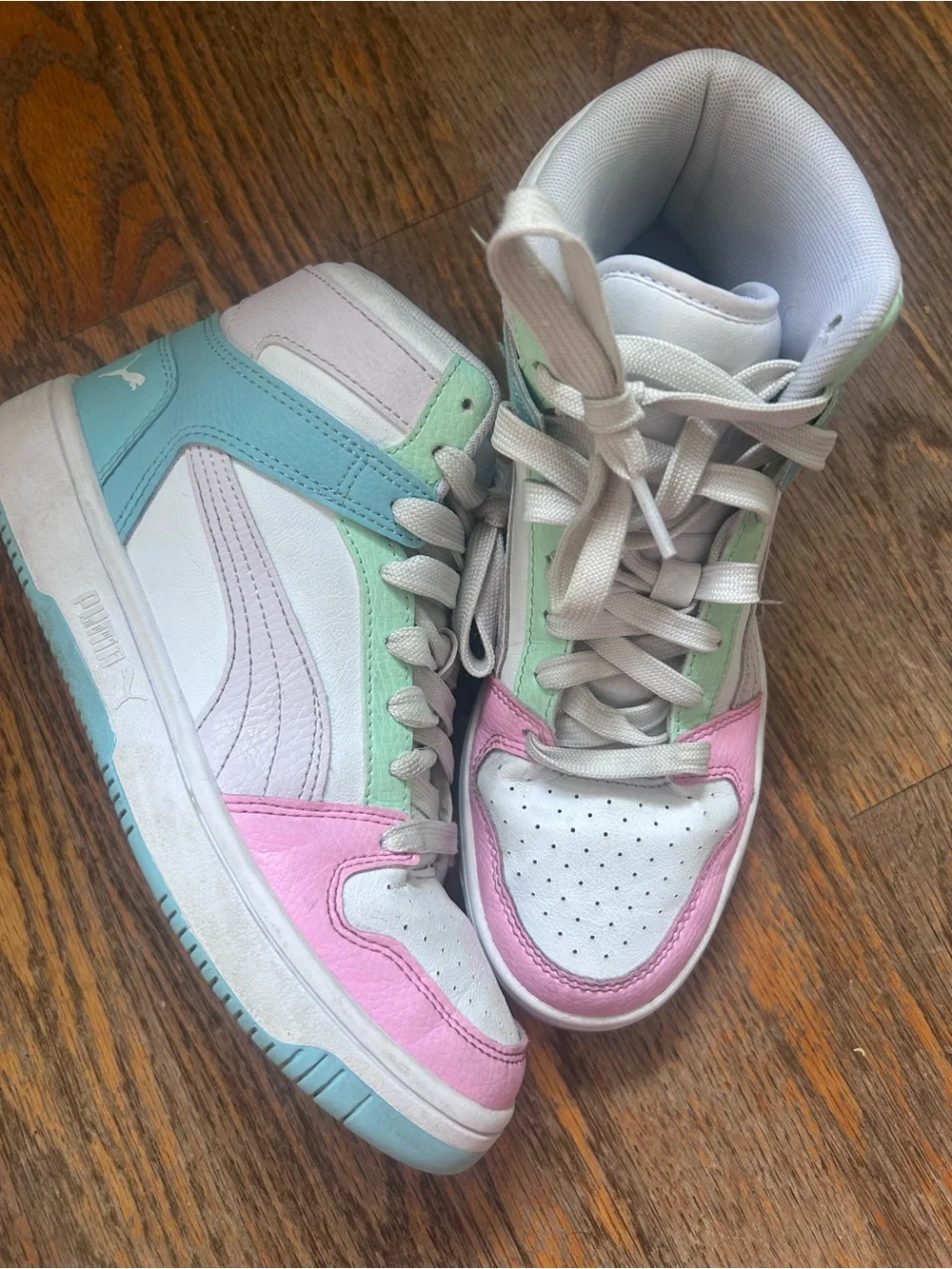Puma Kids High-Top Sneakers in Pink, Mint & Light Blue